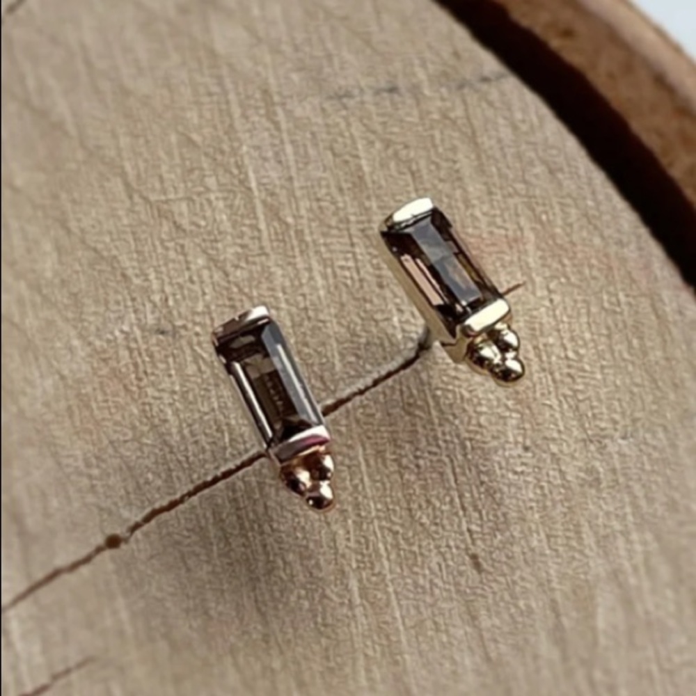 Set of 2 - Buddha Jewelry 14k rose gold “Dior” Smokey Quartz threadless ends